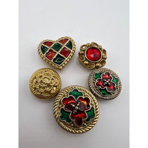 Vintage Five Different Heart and‎ Flower Button Covers 90s 80s - Picture 3 of 4